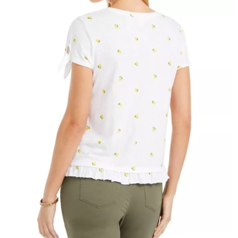 NWT Style & Co Lemon Print Tie Sleeve Ruffled-Hem Top - Picture 2 of 3